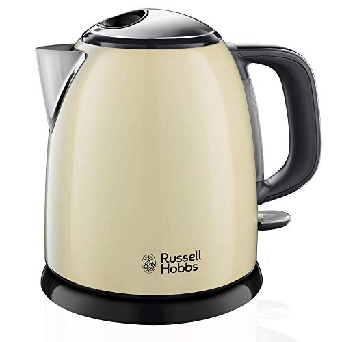 Russell Hobbs Hervidor de Agua Eléctrico Colours Plus - 2400 W, 1 litro, Acero Inoxidable, Hervidor Pequeño, Filtro Extraíble, Crema - 24994-70