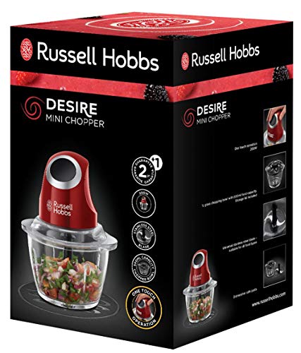 Russell Hobbs Picadora de Alimentos Desire - Picadora Eléctrica, Cuchillas de Acero Inoxidable, Accesorios Aptos para Lavavajillas, Capacidad de 500 ml, Rojo - 24660-56