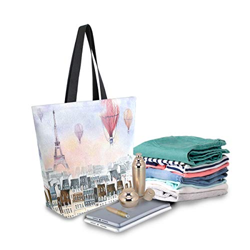 RXYY France Paris Globos Arte Pintura Lona Bolsa de mano Heavy Duty Grandes Mujeres Casual Bolso de hombro Bolso reutilizable Bolsa de compras de comestibles Bolsa de mano para viajes al aire libre