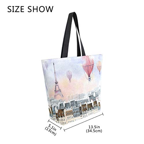 RXYY France Paris Globos Arte Pintura Lona Bolsa de mano Heavy Duty Grandes Mujeres Casual Bolso de hombro Bolso reutilizable Bolsa de compras de comestibles Bolsa de mano para viajes al aire libre