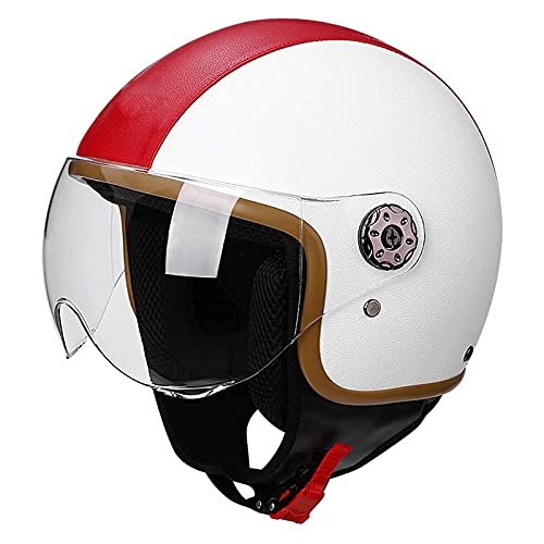 RYDZCLH Casco Moto Abierto Casco Moto Jet Vintage Casco De Motocicleta 3/4 ECE Homologado Casco Medio Retro Media Cara Casco De Protección Cascos Abatibles Para Mujer Hombre Con Visera,Blanco,M