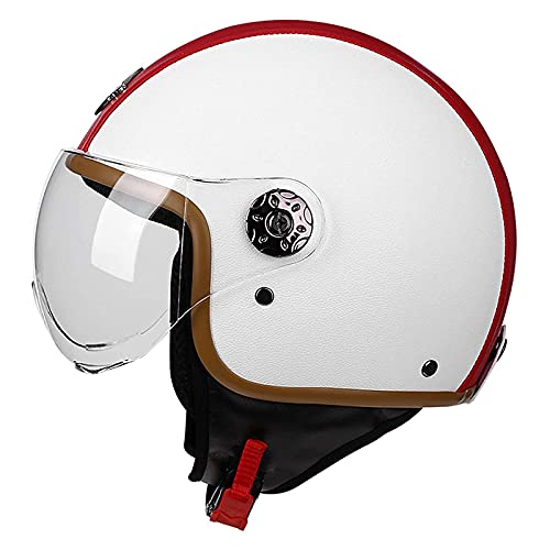 RYDZCLH Casco Moto Abierto Casco Moto Jet Vintage Casco De Motocicleta 3/4 ECE Homologado Casco Medio Retro Media Cara Casco De Protección Cascos Abatibles Para Mujer Hombre Con Visera,Blanco,M