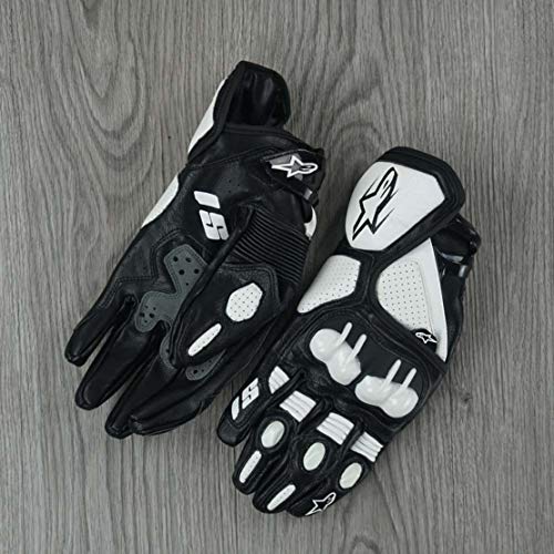 S1 Guantes de Cuero para Moto Anti-caída Antideslizante Respirable Guantes Llenos de Dedos para Equitación al Aire Libre, Equipamiento Profesional de Carreras,Red,M