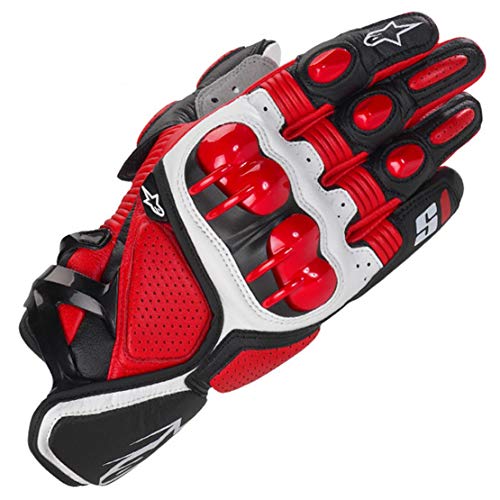 S1 Guantes de Cuero para Moto Anti-caída Antideslizante Respirable Guantes Llenos de Dedos para Equitación al Aire Libre, Equipamiento Profesional de Carreras,Red,M