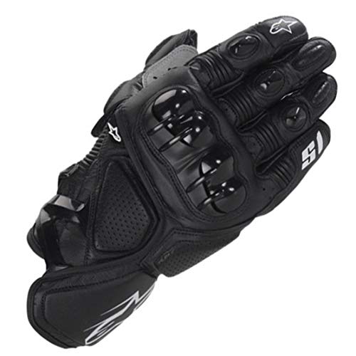 S1 Guantes de Cuero para Moto Anti-caída Antideslizante Respirable Guantes Llenos de Dedos para Equitación al Aire Libre, Equipamiento Profesional de Carreras,Black,XL