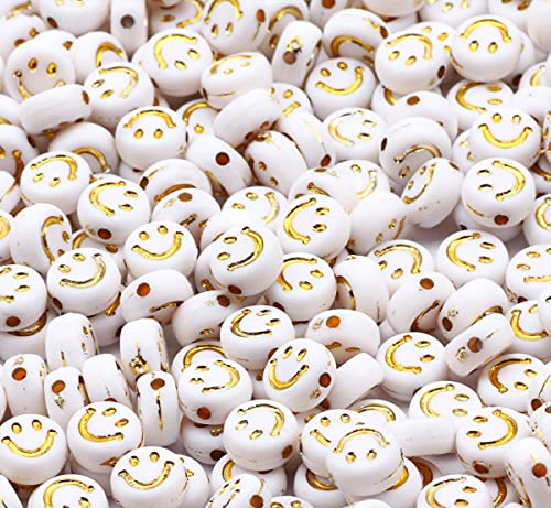 Sadingo Emoji - Cuentas de 7 mm, 90 unidades, color blanco y dorado