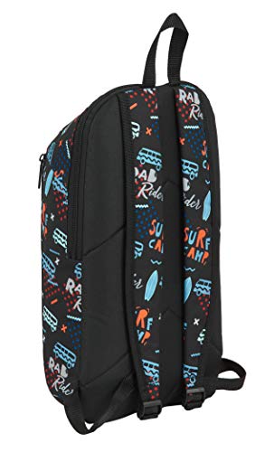 Safta Mini Mochila Surf Camp para Uso Diario, 220x100x390 mm, Negro/Azul Claro/Naranja