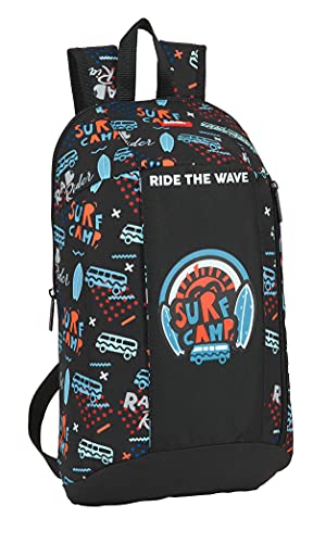 Safta Mini Mochila Surf Camp para Uso Diario, 220x100x390 mm, Negro/Azul Claro/Naranja