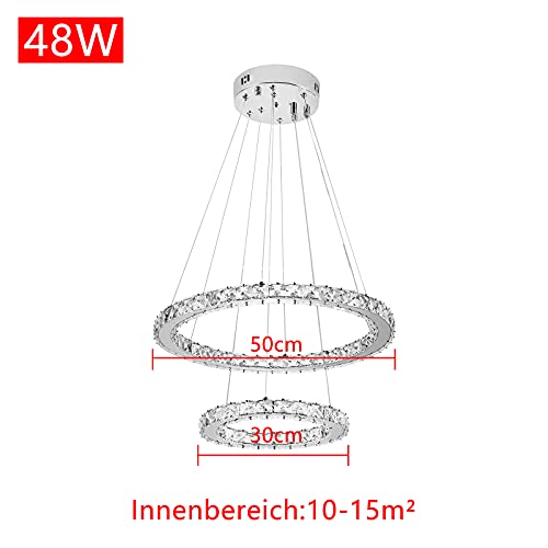 SAILUN® 48W LED Cristal Lámpara de Araña Moderna Lámpara Colgante, 2 anillos Lámpara de Techo Blanco Cálido Iluminación Interior (48W Blanco frío)