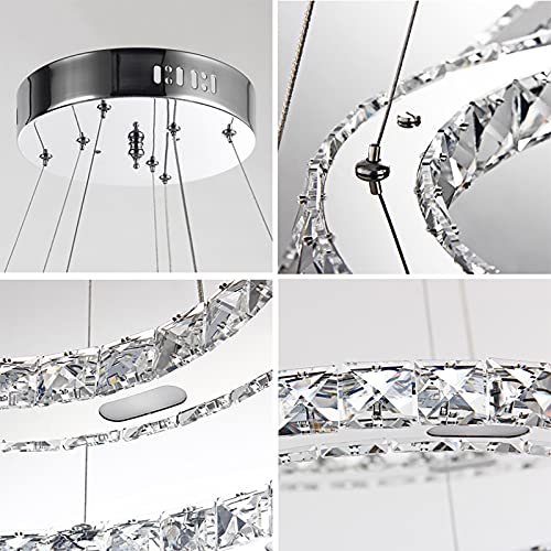 SAILUN® 48W LED Cristal Lámpara de Araña Moderna Lámpara Colgante, 2 anillos Lámpara de Techo Blanco Cálido Iluminación Interior (48W Blanco frío)
