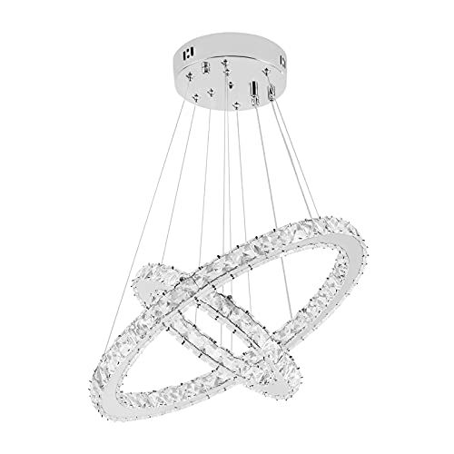 SAILUN® 48W LED Cristal Lámpara de Araña Moderna Lámpara Colgante, 2 anillos Lámpara de Techo Blanco Cálido Iluminación Interior (48W Blanco frío)