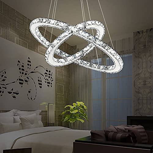 SAILUN® 48W LED Cristal Lámpara de Araña Moderna Lámpara Colgante, 2 anillos Lámpara de Techo Blanco Cálido Iluminación Interior (48W Blanco frío)
