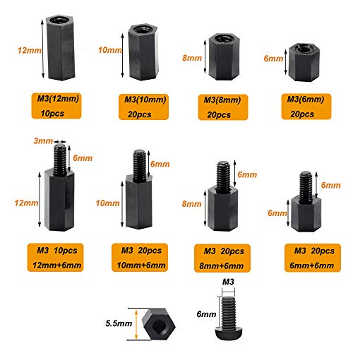 Saipor 300 unidades M3 Nylon Espaciador Casquillo Espaciador Macho Hembra Rosca Hex Tornillos Espaciadores Tuercas Tuercas Set con Caja de Plástico