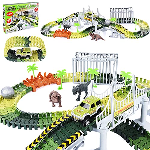 SAITCPRY Dinosaurios Juguetes Juguetes Niños 1 2 3 4 5 6 Años, Pista de Coches para Niños Regalos Originales Bebes 1-10 Años Navidad Halloween Parking Juguetes Coches Juguetes Montessori 1-8 Años