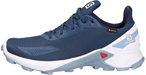 Salomon Alphacross Blast Gore-Tex (impermeable) Hombre Zapatos de trail running, Azul (Dark Denim/White/Ashley Blue), 42 ⅔ EU