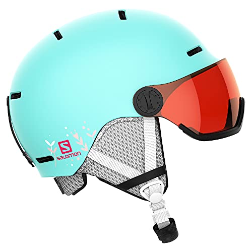 Salomon GROM Casco de esquí y Snowboard con Visor para niños, Carcasa In-Mould + Interior Espuma EPS, Turquesa (Aruba Glossy/Univ.), M (53-56 cm)