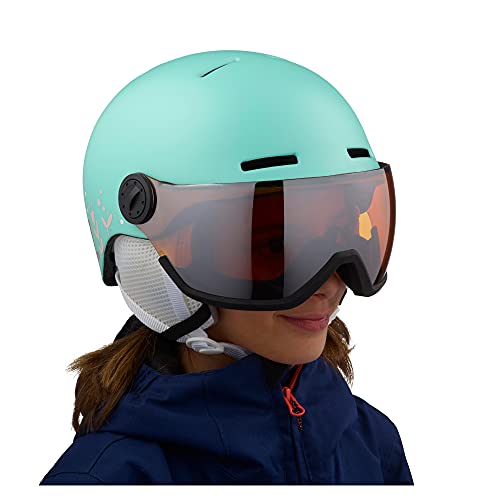 Salomon GROM Casco de esquí y Snowboard con Visor para niños, Carcasa In-Mould + Interior Espuma EPS, Turquesa (Aruba Glossy/Univ.), M (53-56 cm)