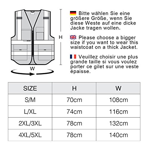 Salzmann 3M Chaleco de Seguridad Multibolsillos | Chaleco reflectante de alta visibilidad con cremallera | Hecho con cinta reflectante 3M