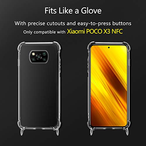 SAMCASE Funda con Cuerda para Xiaomi Poco X3 Pro//Poco X3 NFC, Carcasa Transparente TPU Suave Silicona Case con Correa Colgante Ajustable Collar Correa de Cuello Cadena Cordón - Oro Rosa