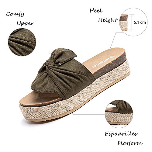 Sandalias Plataforma Mujer Verano Alpargatas Mules Cuña Punta Abierta Zapatillas de Tacón Playa Comodas Zapatos Vestir Slip On Verde 39 EU