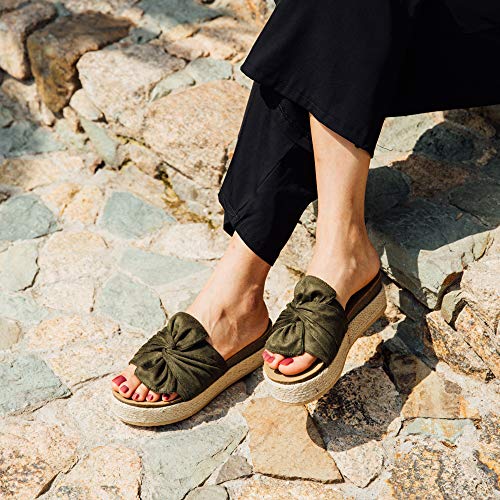 Sandalias Plataforma Mujer Verano Alpargatas Mules Cuña Punta Abierta Zapatillas de Tacón Playa Comodas Zapatos Vestir Slip On Verde 39 EU