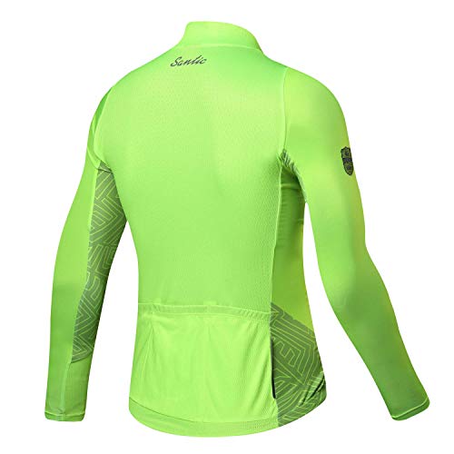 Santic Maillot Bicicleta Hombre Maillot Ciclismo con Mangas Largas con Bolsillos como Camiseta Interior en Invierno Verde EU L