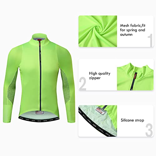 Santic Maillot Bicicleta Hombre Maillot Ciclismo con Mangas Largas con Bolsillos como Camiseta Interior en Invierno Verde EU L