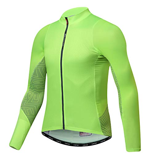 Santic Maillot Bicicleta Hombre Maillot Ciclismo con Mangas Largas con Bolsillos como Camiseta Interior en Invierno Verde EU L