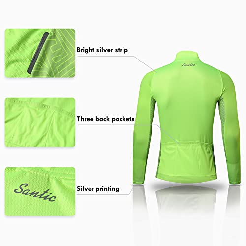 Santic Maillot Bicicleta Hombre Maillot Ciclismo con Mangas Largas con Bolsillos como Camiseta Interior en Invierno Verde EU L