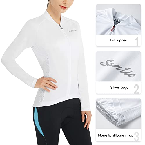 Santic Maillot Ciclismo Mujer Manga Larga Maillot Bicicleta Montaña Camiseta Ciclismo con Bolsillos Blanco EU S