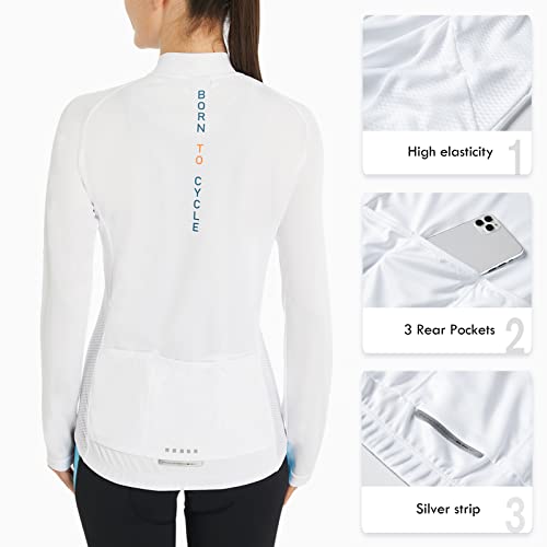 Santic Maillot Ciclismo Mujer Manga Larga Maillot Bicicleta Montaña Camiseta Ciclismo con Bolsillos Blanco EU S