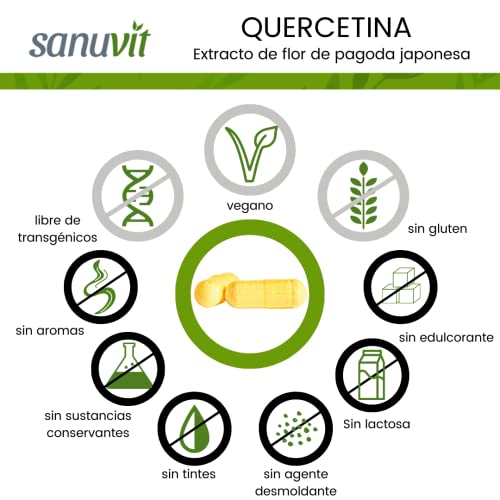 Sanuvit® - Quercetina 500 mg | Dosis alta | Alta biodisponibilidad y tolerancia | Vegano | 120 cápsulas
