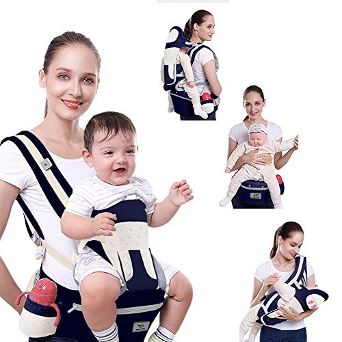 SaponinTree Mochilas Portabebés Ergonómica para Recien Nacido, Portabebe Ergonómico con Asiento de Cadera Desmontable, Puro algodón Ligero y Transpirable, para Recién Nacidos y Niños Pequeños