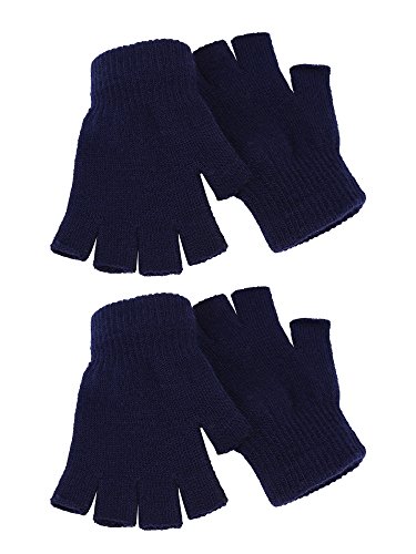 SATINIOR 2 Pares de Guantes sin Dedo Unisex Guantes de Invierno de Mitad de Dedo Guantes de Punto Elásticos con Tamaño Estándar (Azul Marino)