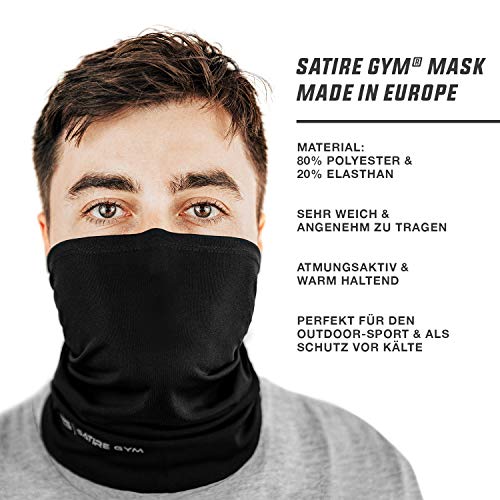 Satire Gym – Piezas braga cuello transpirable/Bufanda tubular de secado rápido, cubrecuellos protector de boca hombres - Fabricación de calidad, protector de cara y uso para deporte (Paquete de 1)