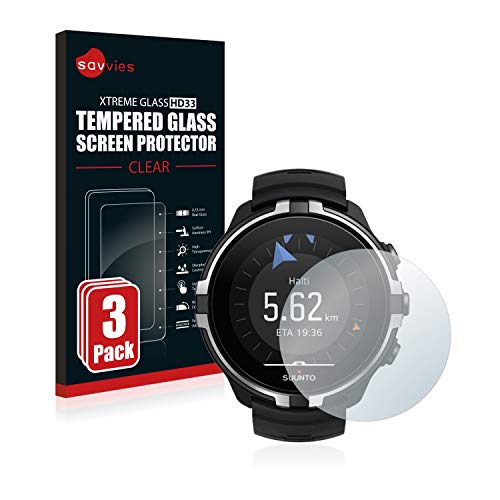 savvies Protector Cristal Templado Compatible con Suunto Spartan Sport Wrist HR Baro Stealth (3 Unidades) Protector Pantalla Vidrio, Protección 9H,