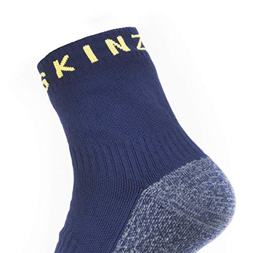 SealSkinz Waterproof Warm Weather Soft Touch Ankle Length Calcetín, Hombre, Navy Blue Marl/Yellow, Large