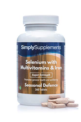 Selenio 220 mcg con Vitamina C, Multivitaminas y Hierro - ¡Bote para 1 año! - 360 Comprimidos - SimplySupplements