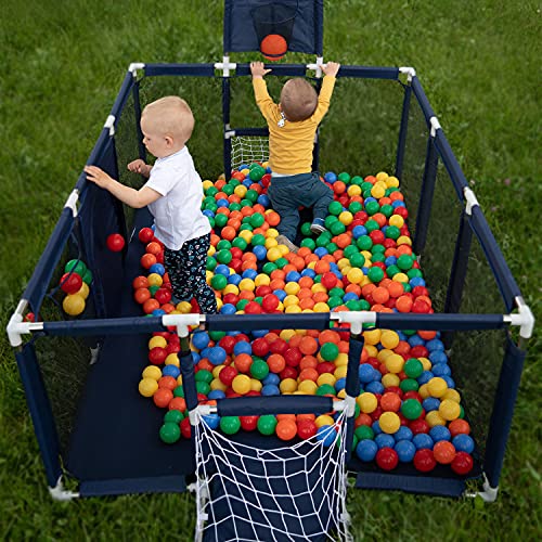 Selonis Parque De Juegos Con Canasta, Meta Y 400 Bolas Para Niños, Azul Marino:Amarillo/Verde/Azul/Rojo/Naranja