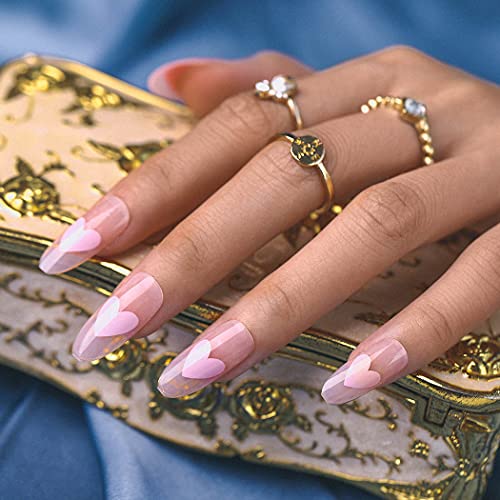 Sethexy Largo Lustroso Oval Uñas postizas Rosa Uñas postizas 24 piezas francés Amor Acrílico Arte Presione en las puntas de las uñas para mujeres y niñas