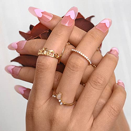 Sethexy Largo Lustroso Oval Uñas postizas Rosa Uñas postizas 24 piezas francés Amor Acrílico Arte Presione en las puntas de las uñas para mujeres y niñas