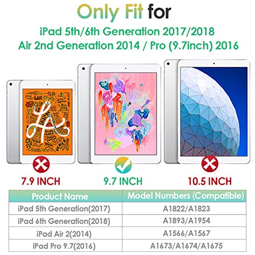 SEYMAC Funda para iPad de 9,7 Pulgadas, Funda para iPad 5th/6th Generation,Funda para iPad Air 2,Funda Protectora A Prueba de Golpes con Pata de Cabra para Funda iPad A1822/A1566/A1893(Negro/Negro)
