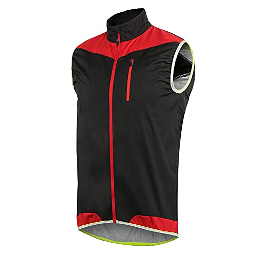 SFITVE Ligero Chaleco de Ciclismo para Hombre,Impermeable Respirable Chaleco Reflectante,360° Alta Visibilidad Respirable Ropa Cortavientos,MTB Chaqueta de Bicicleta(Size:S,Color:Rojo)