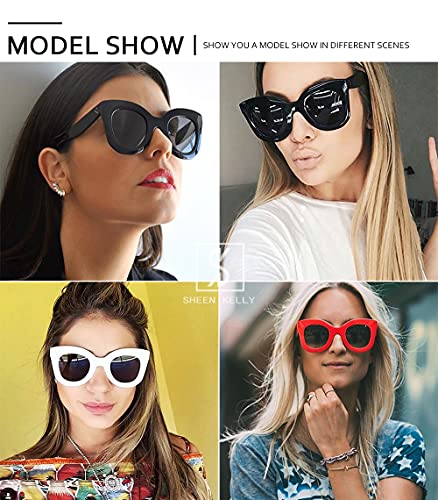 SHEEN KELLY Bold Retro Gafas Mod oval Gafas de sol de marco grueso Lentes redondos de lentes redondos
