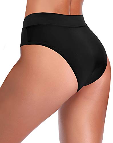 SHEKINI Traje de Baño para Mujer Abdominal Cintura Alta de Bikini Pantalones de natación Ruched Color Sólido Bañadores Retro Ropa de Playa Bikini Bragas (Negro B, Large)