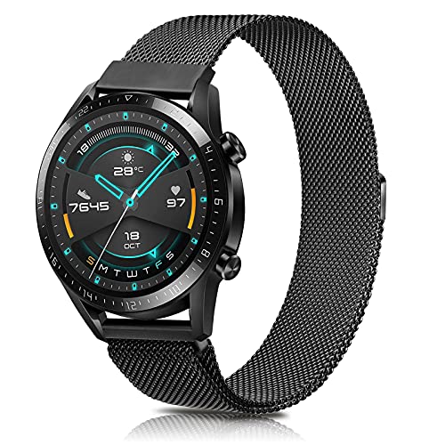 SHENL Correa Compatible con Huawei Watch GT2, 22mm Metal Pulsera de Repuesto de Acero Inoxidable para Huawei Watch GT2 Classic / GT2 Pro 46mm / Huawei Watch GT 2e / GT Sport Active 46 mm (Negro)