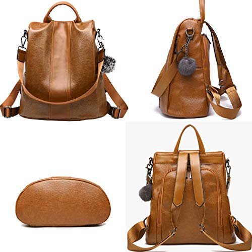 shepretty Mochila Cuero antirrobo para Mujer, 12911Marrón