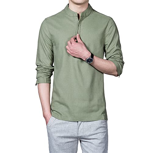 Shirt Hombre Otoño Invierno Moda Estilo Chino Vintage Color Sólido Hombre Casuales Camisa Urbana Luz Casual Regular Cuello Pie Transpirable All-Match Hombre Manga Larga