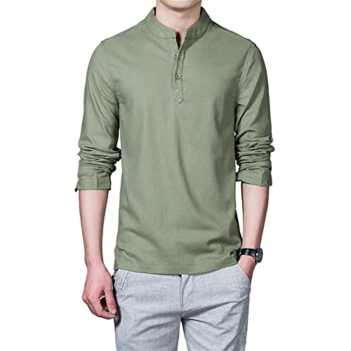 Shirt Hombre Otoño Invierno Moda Estilo Chino Vintage Color Sólido Hombre Casuales Camisa Urbana Luz Casual Regular Cuello Pie Transpirable All-Match Hombre Manga Larga