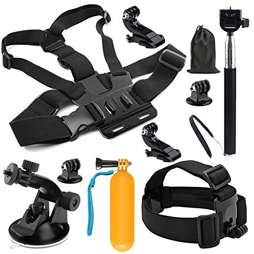 SHOOT Kit de Accesorios de Viaje al Aire Libre para GoPro Hero 8/7/6/5/5 Session/4/4 Session/3+/3 APEMAN/VICTURE/SJCAM/Xiaoyi Correa para el Pecho de la Cabeza + Barra Flotante